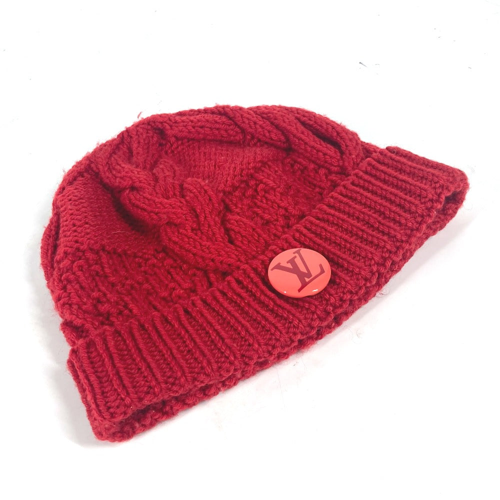 LOUIS VUITTON Knit hat wool Red With can badge Pone Constance Women Used Authentic