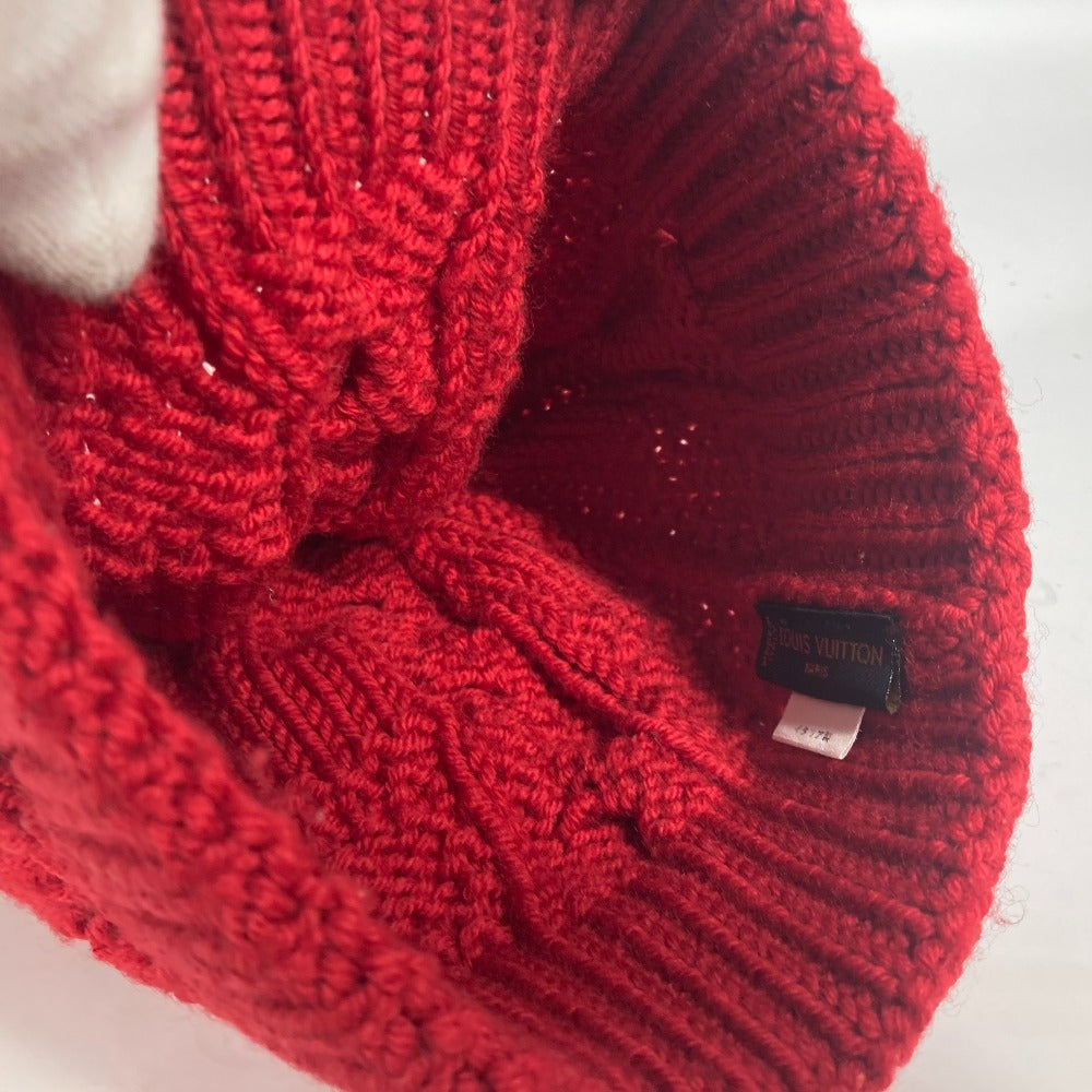 LOUIS VUITTON Knit hat wool Red With can badge Pone Constance Women Used Authentic