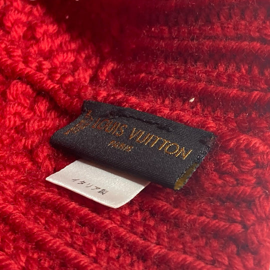 LOUIS VUITTON Knit hat wool Red With can badge Pone Constance Women Used Authentic