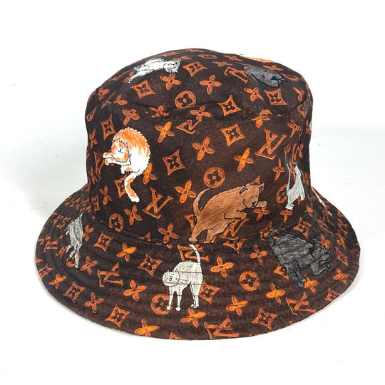 LOUIS VUITTON hat MP2262 Nylon Brown Monogram Catgram Cat Bucket hat Women Used Authentic