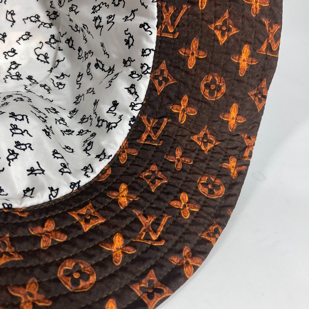 LOUIS VUITTON hat MP2262 Nylon Brown Monogram Catgram Cat Bucket hat Women Used Authentic