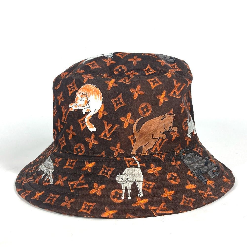LOUIS VUITTON hat MP2262 Nylon Brown Monogram Catgram Cat Bucket hat Women Used Authentic