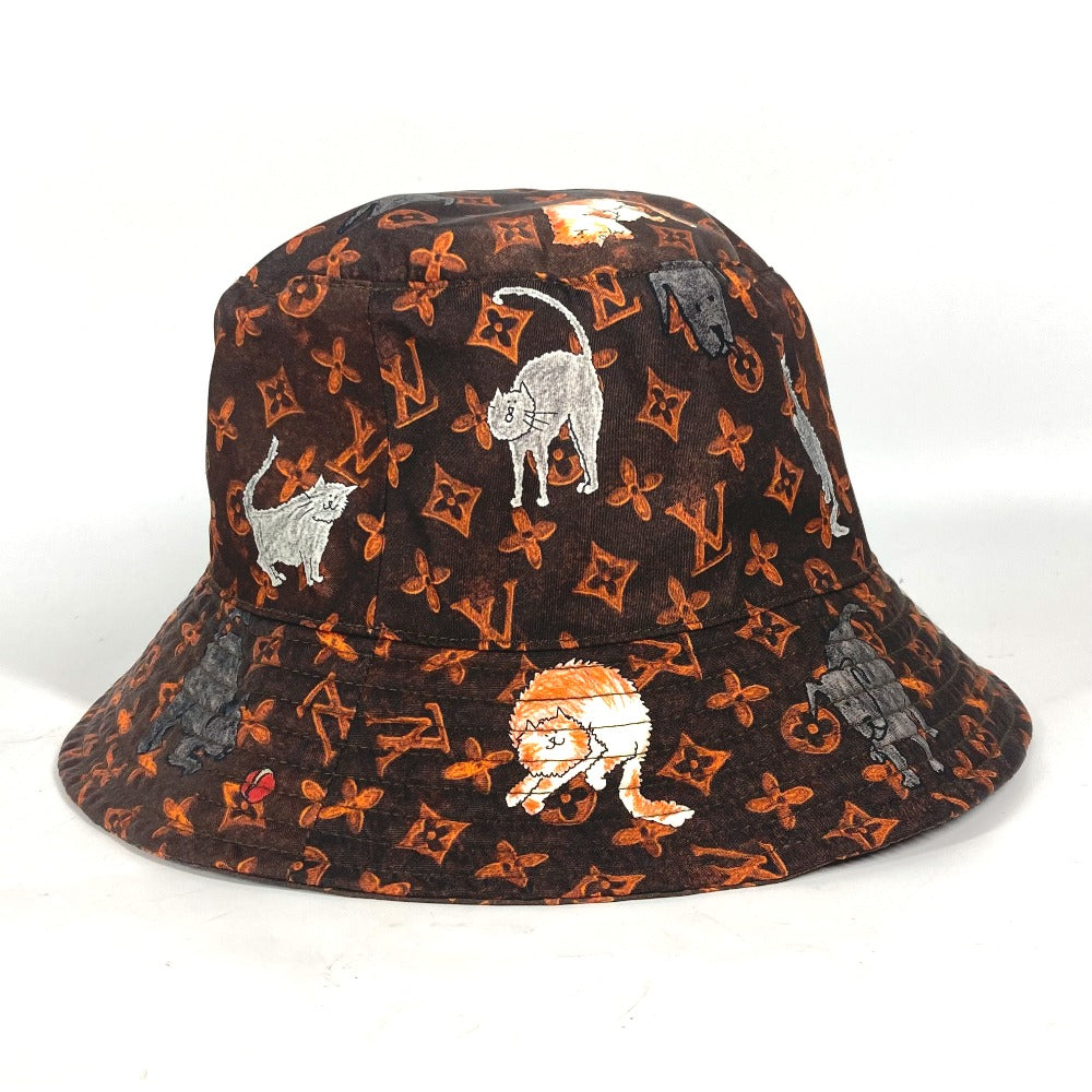 LOUIS VUITTON hat MP2262 Nylon Brown Monogram Catgram Cat Bucket hat Women Used Authentic