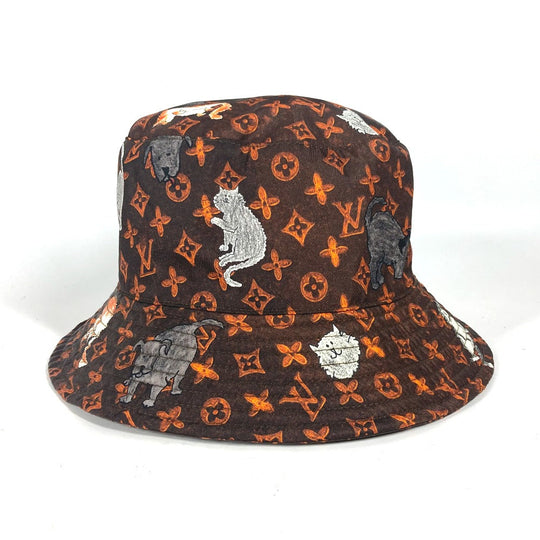 LOUIS VUITTON hat MP2262 Nylon Brown Monogram Catgram Cat Bucket hat Women Used Authentic