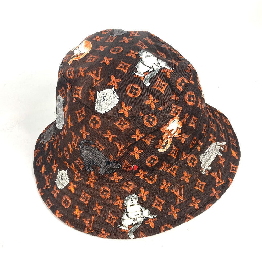 LOUIS VUITTON hat MP2262 Nylon Brown Monogram Catgram Cat Bucket hat Women Used Authentic