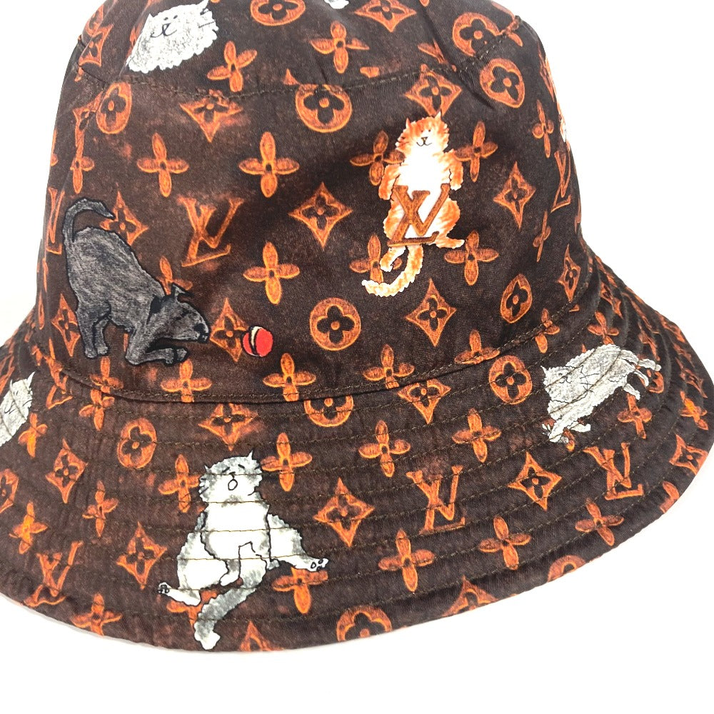 LOUIS VUITTON hat MP2262 Nylon Brown Monogram Catgram Cat Bucket hat Women Used Authentic