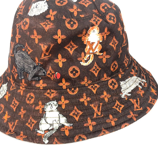 LOUIS VUITTON hat MP2262 Nylon Brown Monogram Catgram Cat Bucket hat Women Used Authentic