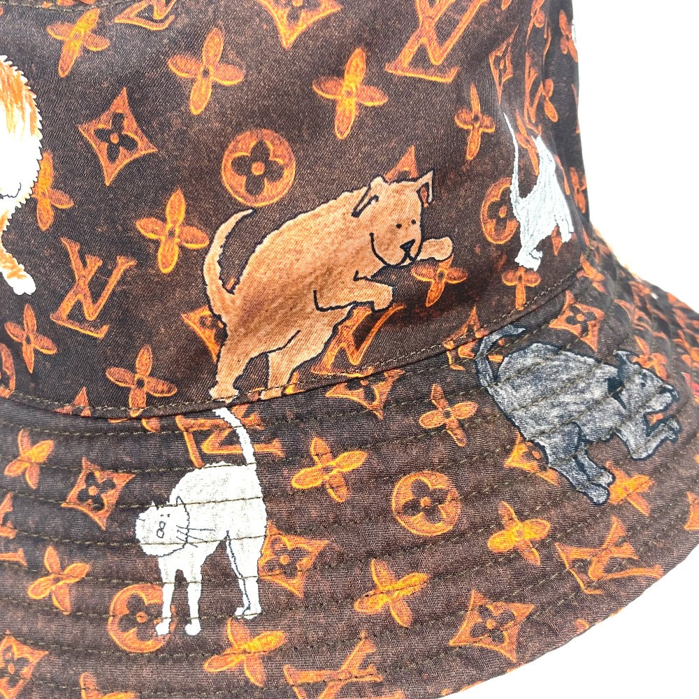 LOUIS VUITTON hat MP2262 Nylon Brown Monogram Catgram Cat Bucket hat Women Used Authentic
