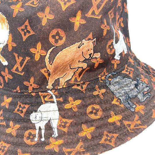 LOUIS VUITTON hat MP2262 Nylon Brown Monogram Catgram Cat Bucket hat Women Used Authentic