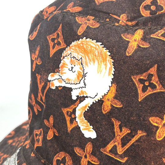 LOUIS VUITTON hat MP2262 Nylon Brown Monogram Catgram Cat Bucket hat Women Used Authentic