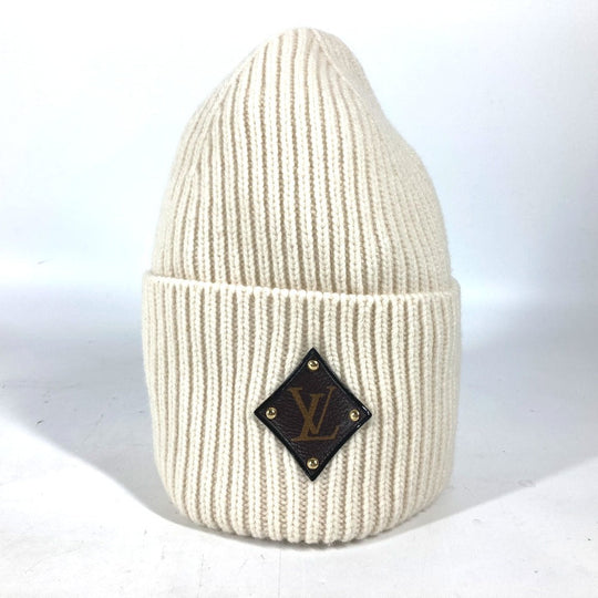 LOUIS VUITTON Knit hat M76707 wool white monogram emblem Bonnet LV Beanie Women Used Authentic