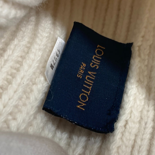 LOUIS VUITTON Knit hat M76707 wool white monogram emblem Bonnet LV Beanie Women Used Authentic