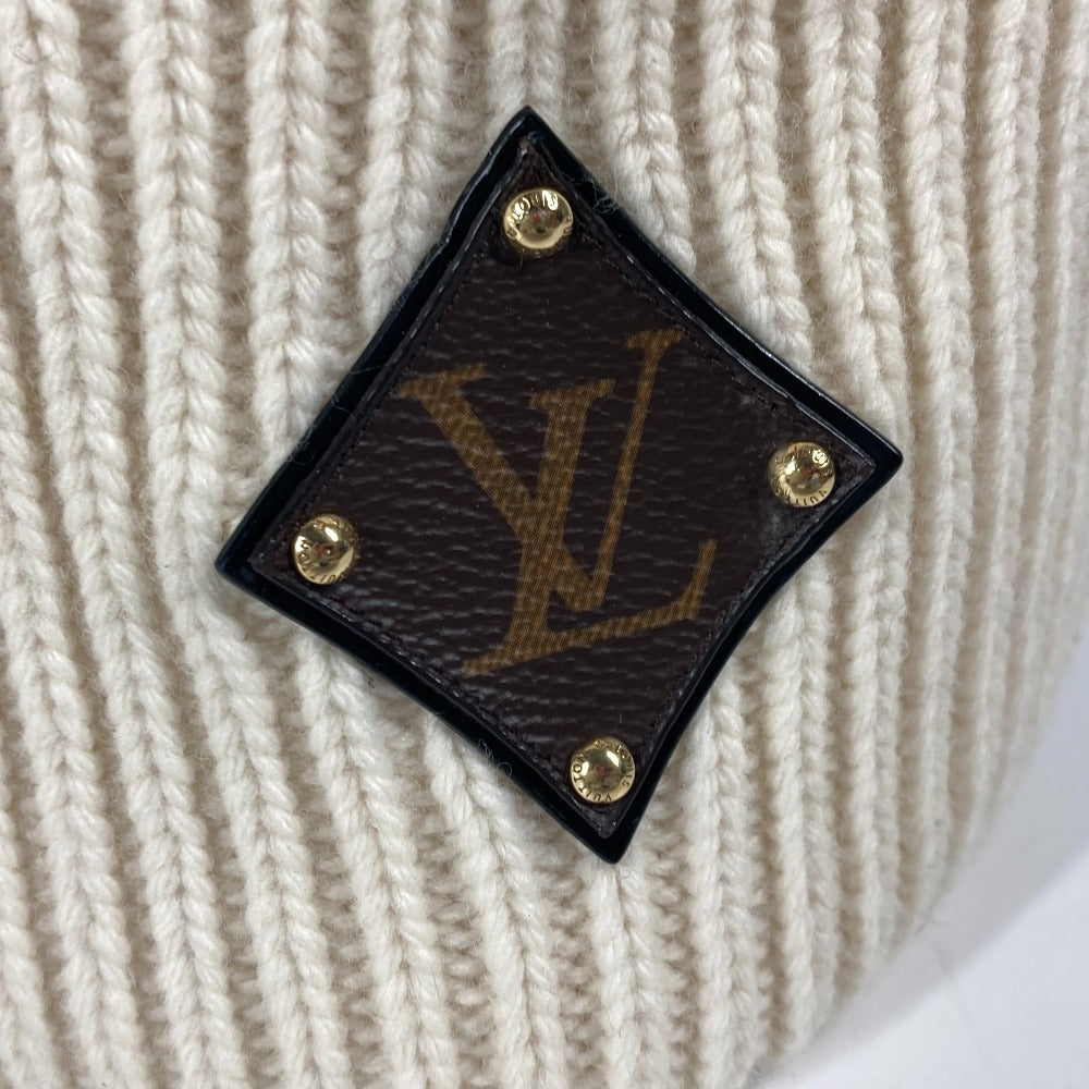 LOUIS VUITTON Knit hat M76707 wool white monogram emblem Bonnet LV Beanie Women Used Authentic