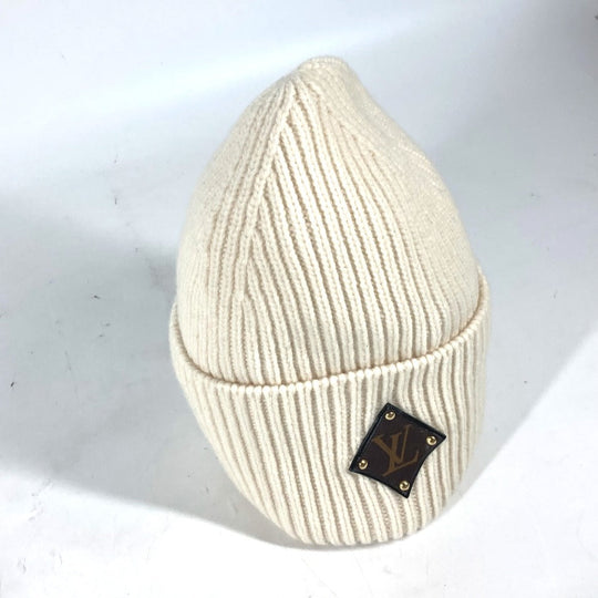 LOUIS VUITTON Knit hat M76707 wool white monogram emblem Bonnet LV Beanie Women Used Authentic