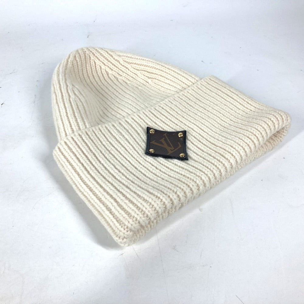 LOUIS VUITTON Knit hat M76707 wool white monogram emblem Bonnet LV Beanie Women Used Authentic