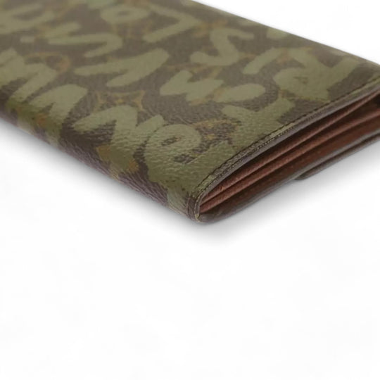 Louis Vuitton Monogram Graffiti Long Leather Wallet Khaki Womens