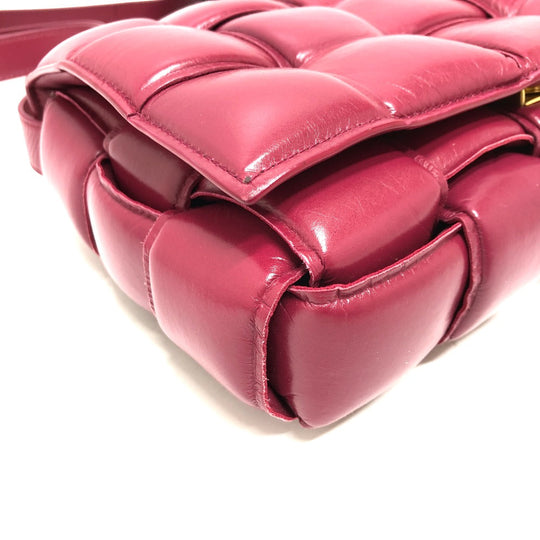 BOTTEGAVENETA Shoulder Bag leather wine-red Padded cassette Cassette Maxi Women Used Authentic