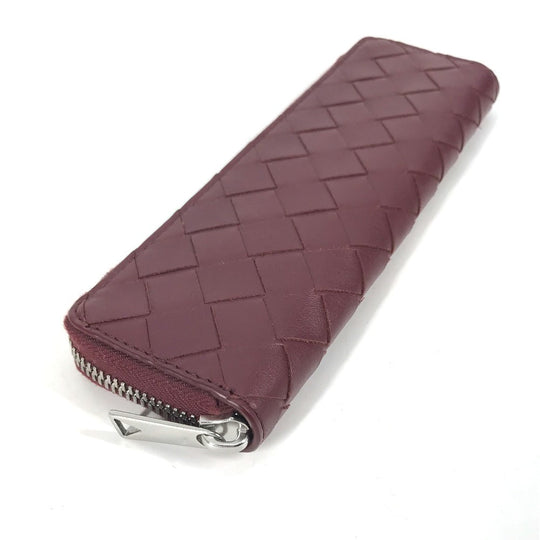 BOTTEGAVENETA pencil case leather wine-red INTRECCIATO Women Used Authentic