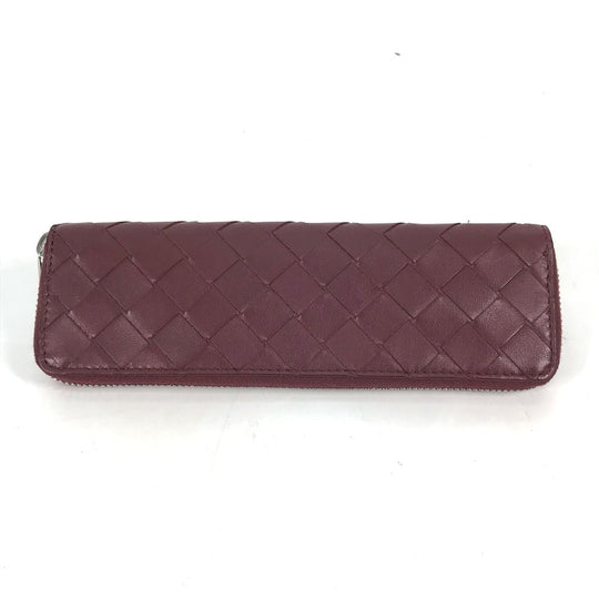 BOTTEGAVENETA pencil case leather wine-red INTRECCIATO Women Used Authentic