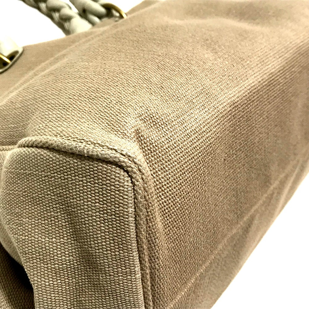 BOTTEGAVENETA Tote Bag 195976 Canvas / leather Beige x Ivory Shoulder Bag Braided handle Women Used Authentic