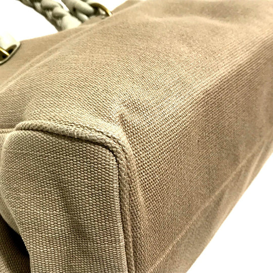 BOTTEGAVENETA Tote Bag 195976 Canvas / leather Beige x Ivory Shoulder Bag Braided handle Women Used Authentic