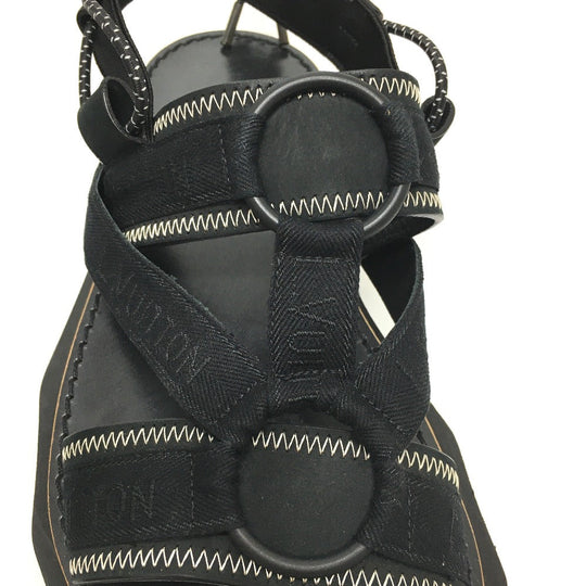 LOUIS VUITTON Sandals Canvas, Wood, Canvas x Wood black savanna line outdoor/belt mens 5 Used Authentic