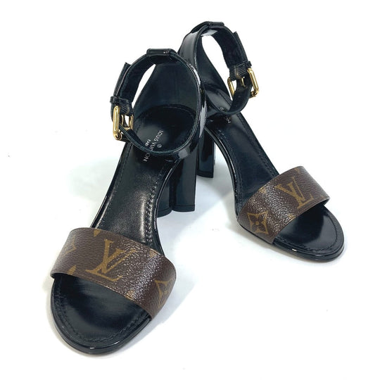 LOUIS VUITTON Sandals Monogram canvas, enamel, Monogram canvas enamel Brown Monogram Silhouette line Women 34 1/2 Used Authentic