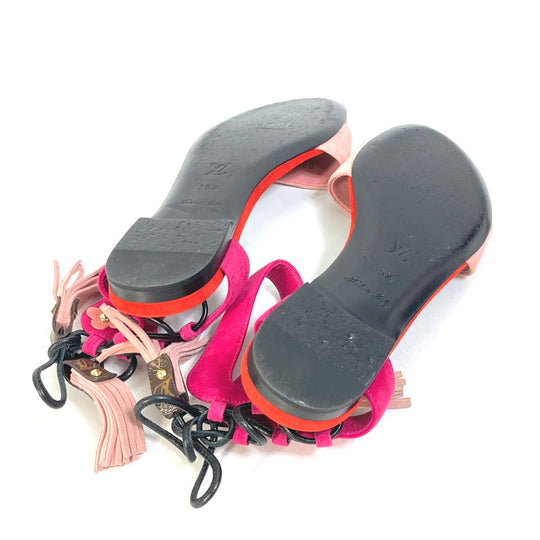 LOUIS VUITTON Sandals Model number unknown Leather, Suede pink Monogram flower tassel fringe Women 35 1/2 Used Authentic