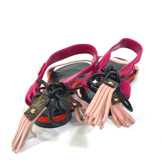 LOUIS VUITTON Sandals Model number unknown Leather, Suede pink Monogram flower tassel fringe Women 35 1/2 Used Authentic