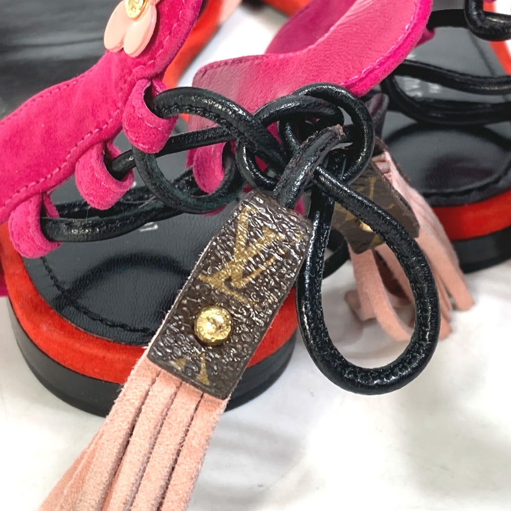 LOUIS VUITTON Sandals Model number unknown Leather, Suede pink Monogram flower tassel fringe Women 35 1/2 Used Authentic