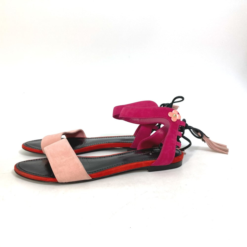 LOUIS VUITTON Sandals Model number unknown Leather, Suede pink Monogram flower tassel fringe Women 35 1/2 Used Authentic