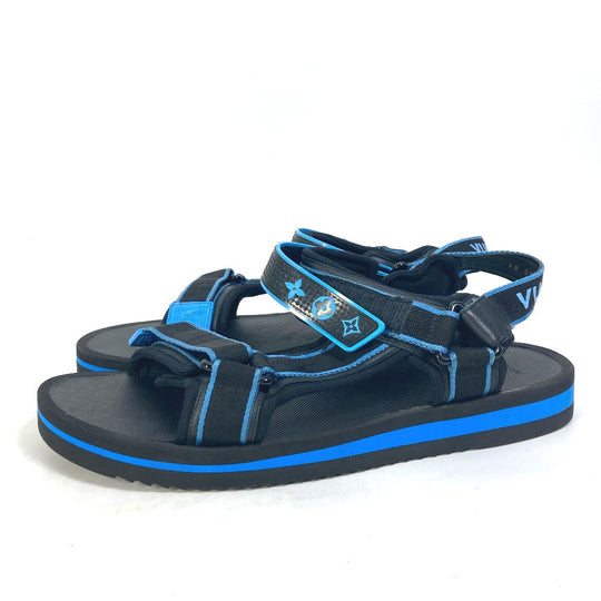 LOUIS VUITTON Sandals 1AA4GJ rubber black logo Panama Line Sandals mens 12 Used Authentic