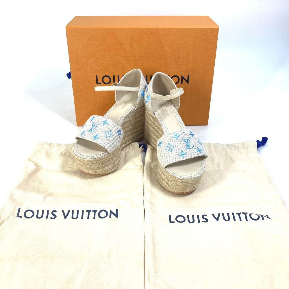 LOUIS VUITTON Sandals Leather / canvas blue Starboard Lines With strap 34.5