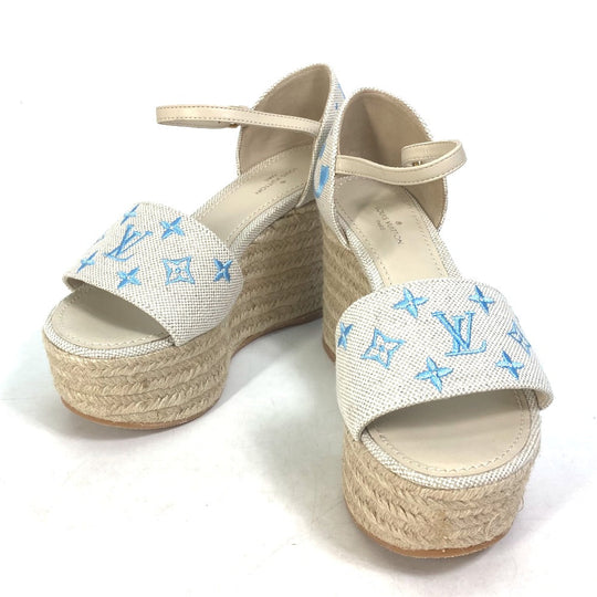 LOUIS VUITTON Sandals Leather / canvas blue Starboard Lines With strap 34.5