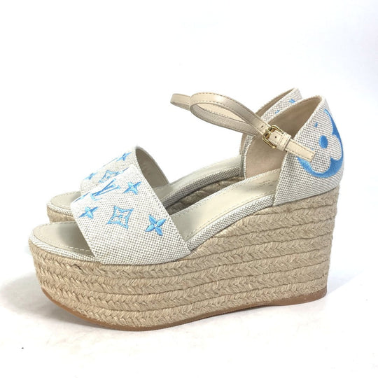 LOUIS VUITTON Sandals Leather / canvas blue Starboard Lines With strap 34.5