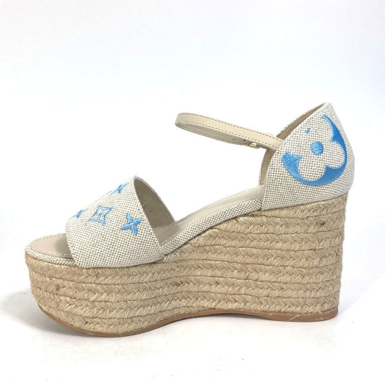 LOUIS VUITTON Sandals Leather / canvas blue Starboard Lines With strap 34.5