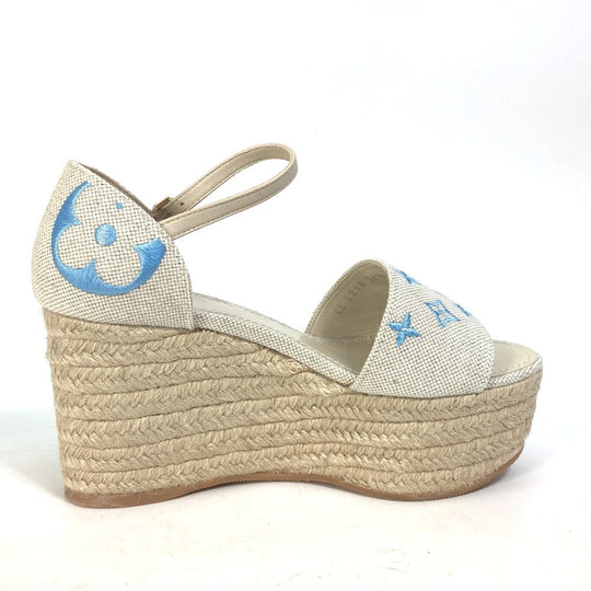 LOUIS VUITTON Sandals Leather / canvas blue Starboard Lines With strap 34.5
