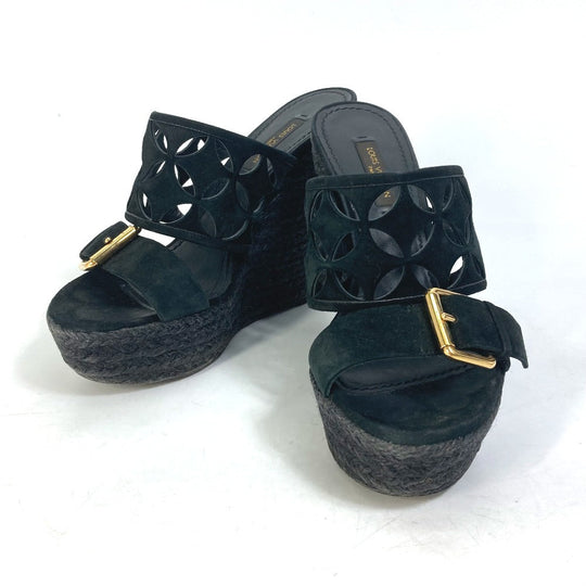 LOUIS VUITTON Sandals Model number unknown suede black Shoes heel Monogram flower Women 35 Used Authentic