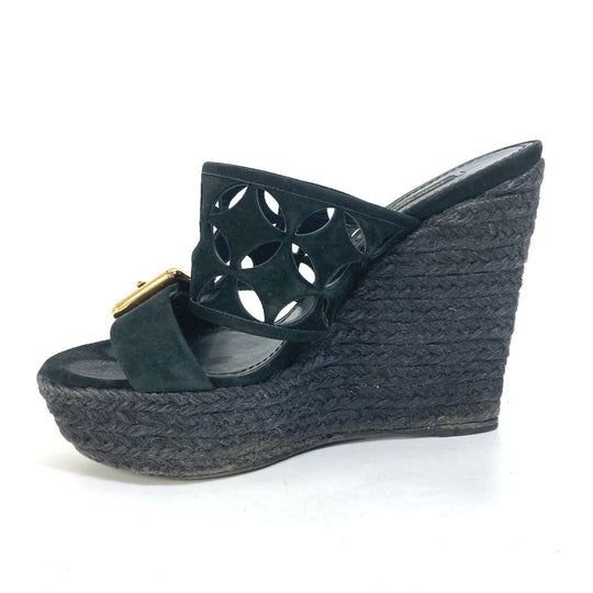 LOUIS VUITTON Sandals Model number unknown suede black Shoes heel Monogram flower Women 35 Used Authentic