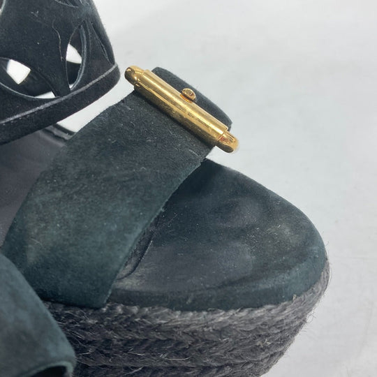 LOUIS VUITTON Sandals Model number unknown suede black Shoes heel Monogram flower Women 35 Used Authentic