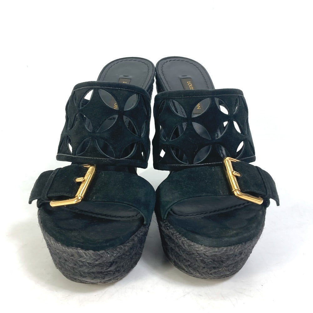 LOUIS VUITTON Sandals Model number unknown suede black Shoes heel Monogram flower Women 35 Used Authentic