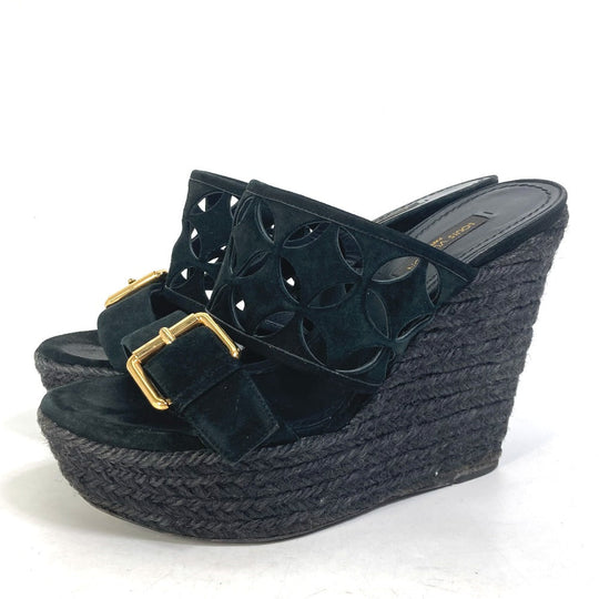 LOUIS VUITTON Sandals Model number unknown suede black Shoes heel Monogram flower Women 35 Used Authentic