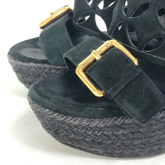 LOUIS VUITTON Sandals Model number unknown suede black Shoes heel Monogram flower Women 35 Used Authentic