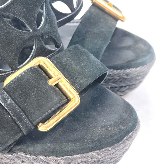 LOUIS VUITTON Sandals Model number unknown suede black Shoes heel Monogram flower Women 35 Used Authentic
