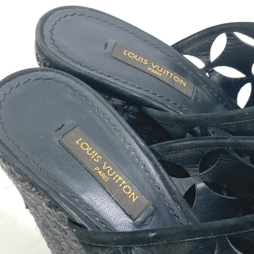 LOUIS VUITTON Sandals Model number unknown suede black Shoes heel Monogram flower Women 35 Used Authentic
