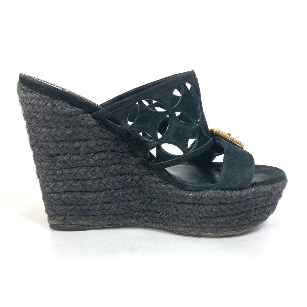 LOUIS VUITTON Sandals Model number unknown suede black Shoes heel Monogram flower Women 35 Used Authentic