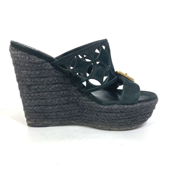 LOUIS VUITTON Sandals Model number unknown suede black Shoes heel Monogram flower Women 35 Used Authentic