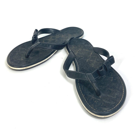LOUIS VUITTON Sandals Rubber, Leather black Monogram ribbon Women 37.5 Used Authentic