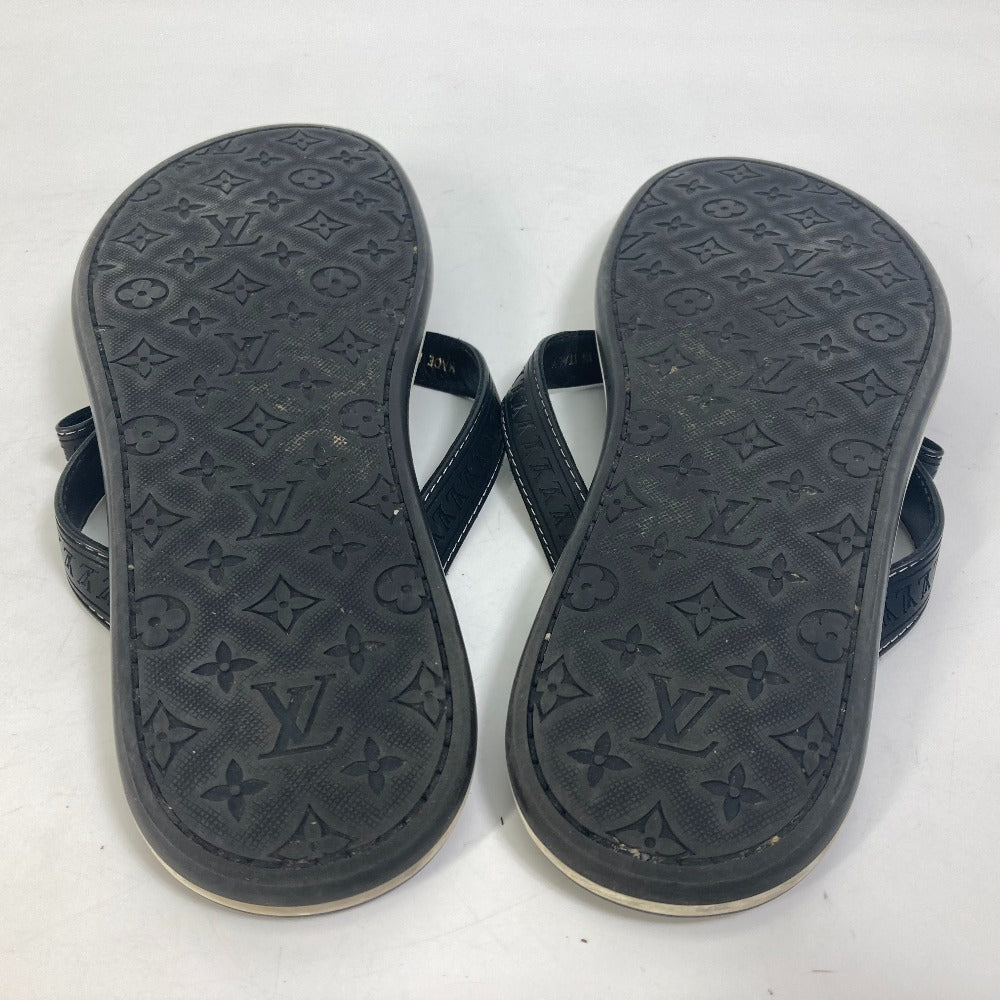 LOUIS VUITTON Sandals Rubber, Leather black Monogram ribbon Women 37.5 Used Authentic