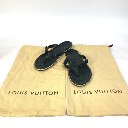 LOUIS VUITTON Sandals Rubber, Leather black Monogram ribbon Women 37.5 Used Authentic